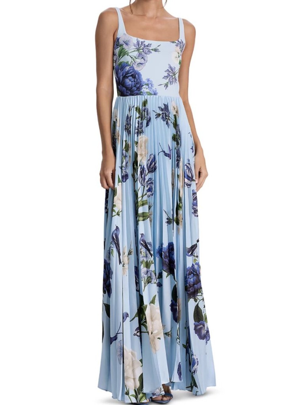 Alice and Olivia Carolyn Soft Square Neck Pleated Maxi Dress